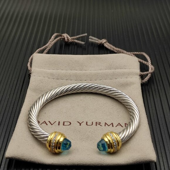 David Yurman classicsterling silver bracelet,set with blue topaz and 14K gold7mm - Picture 6 of 9